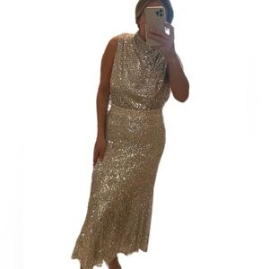 Glamorous Sequin Midi Skirt in Silver